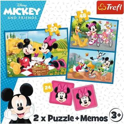 Zdjęcie produktu dla Trefl Disney: Mickey Mouse Puzzle + Memos 2w1 Myszka Miki Poznaj bohaterów Disney, 48 szt., Kreskówki, 3 lat(a)