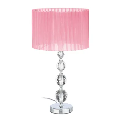 Produktbild von Relaxdays Tischlampe, Nachttischlampe im Kristalldesign, HxD: 54 x 29,5 cm, E27 Fassung, Tischleuchte mit Schirm, rosa