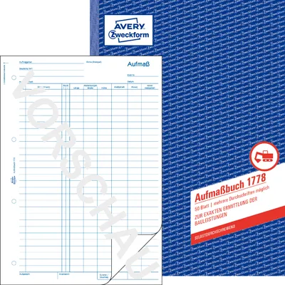 Produktbild von Avery Zweckform 1778, Aufmaß, A4, selbstdurchschreibend, 50 Blatt