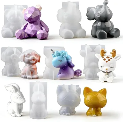 Imagen del producto de Conjunto de 7 moldes de silicona, con motivos de animales en 3D, flexibles, para resina epoxi y proyectos de manualidades