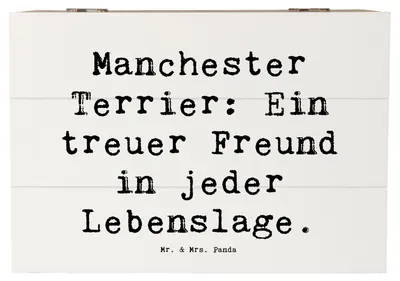 Produktbild von Mr. & Mrs. Panda Kiste Spruch Manchester Terrier Freundschaft 22 x 15 cm - Weiß - Geschenk, treuer Freund, Hunderasse, Haustier, schatztruhe, Erinnerungskiste, Hund