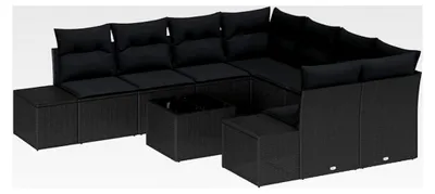 Produktbild von 9-teiliges Garten-Sofa-Set mit Kissen Schwarz Poly-Rattan Lounge Sofa Outdoor