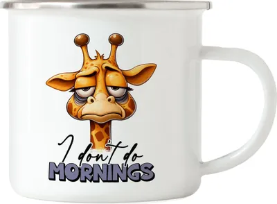 Produktbild von I don't do mornings Emaille Tasse lustiger Spruch Morgenmuffel Giraffe