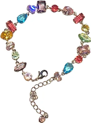 Produktbild von Damen-Armband mit Halskette, verschiedene Formen, bunt, Bonbonfarben, Zirkonia, verstellbare Länge, Damenschmuck, Muttertag, Feiertage, Hochzeiten, Geschenk