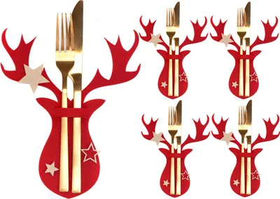 Produktbild von Tutumi Weihnachtsbesteckkasten 4 Stück Rentier rot