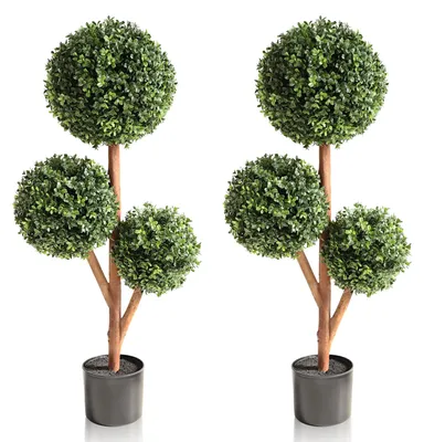 2er Set 90 cm künstliche Buchsbaumkugel-Topiary-Bäume, Grün, im Topf