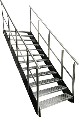 Produktbild von Stahl Wangentreppe Gitterroststufen 12 Stufen beidseitiges Geländer - Verzinkt & Anthrazit pulverlackierten Wangen - (B x H x T) 80 x 228 x 234 cm