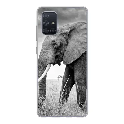 Produktbild von MuchoWow® Handyhülle Schutzhülle Hülle für Samsung Galaxy A51 Elefant - Gras - Tiere - Schwarz und weiß Silikon Softcase Handy Hülle - Schutzabdeckung