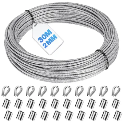Imagen del producto de Cable de acero inoxidable, con revestimiento de PVC, de 30 metros, de 2 mm de diámetro, para jardines y plantas
