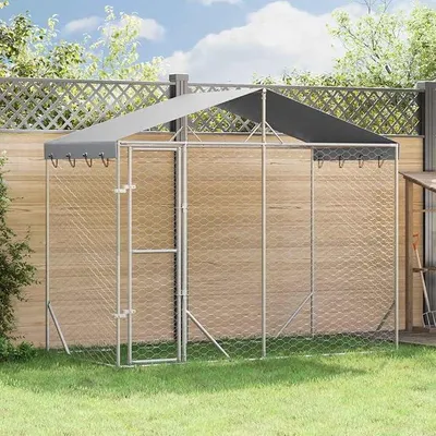Imagen del producto de Jaula para perros con techo, recinto exterior de acero galvanizado
