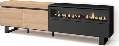 Produktbild von TV-Schrank, Lowboard, 200x35x57cm, Für TV-Geräte bis zu 80", Elektrokamin. Industriedesign, Eiche Schwarz