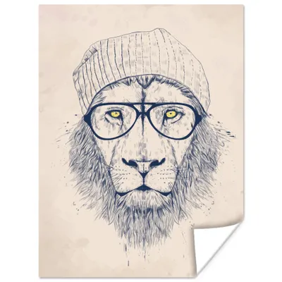 Produktbild von MuchoWow® Poster Löwe - Brille - Hut - Tiere 90x120 cm - Wohnzimmer