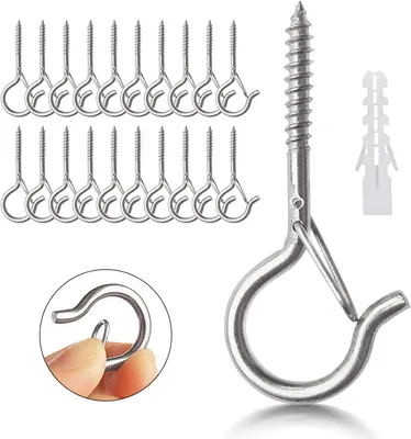 Produktbild von Edelstahl Schraubhaken 20 Stück, mit Sicherheitsverschluss, für Wand- und Deckenhaken, Silber