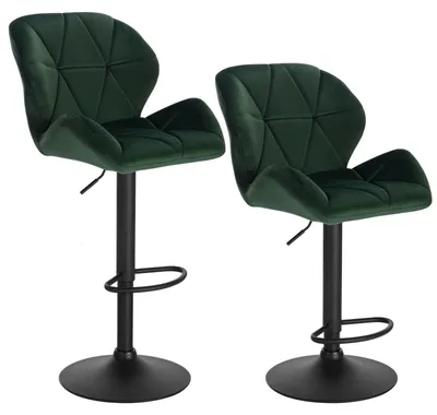 Imagen del producto de Juego de 2 taburetes tapizados en terciopelo verde oscuro, con respaldo y pata ajustable