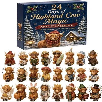 Produktbild von 24-Tage 3D Highland Cow Magic Adventskalender 2026 Weihnachten, für Weihnachten Countdown Sammelgeschenk