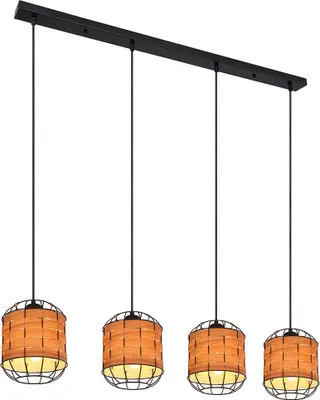 Produktbild von Hängeleuchte, 4 Flammig, Holzoptik, Metall schwarz, L 100 cm