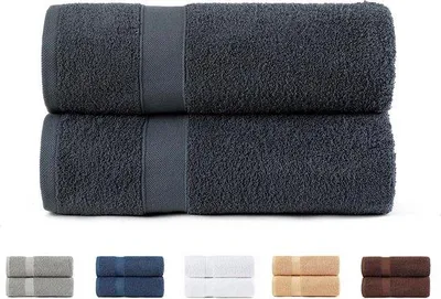 Produktbild von Famanu Badetücher 2er Set, 100% Baumwolle, 550 g/m², extra weich, sehr saugfähig, schnell trocknend, dunkelgrau