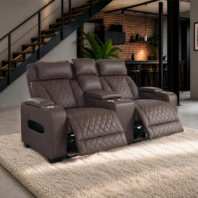 Produktbild von riess-ambiente 2er Kinosessel HOLLYWOOD braun Kunstleder elektrisch Relaxfunktion Getränkehalter USB-Anschlüsse