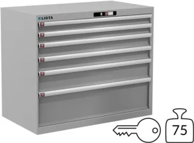 Produktbild von Lista Schubladenschrank - 78.746.020 - 850x1.023x572 mm (HxBxT) - 6 Schubladen - 75 kg - Key Lock - lichtgrau (RAL 7035)