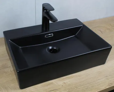 Produktbild von Keramik Waschbecken eckig 510x360x130 schwarz matt mit Überlauf Aufsatzwaschbecken Wandmontage ohne Zubehör