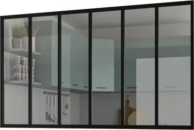 Produktbild von Festverglasung Aluminium Kit, 6 Felder, 117 x 201,5 cm, Schwarz, Gehärtetes Glas 4 mm