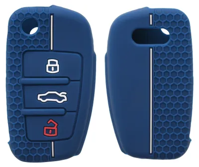 Produktbild von kwmobile Schlüsselhülle für Audi 3-Tasten Klappschlüssel Hülle - Autoschlüssel Schlüssel Hülle aus Silikon - Schlüsseletui in Dunkelblau Weiß