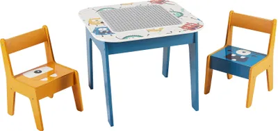 Image de Set de table et de chaises pour enfants "Monster" de Ginger Home - Table multifonctionnelle avec 2 chaises pour les briques de construction, la peinture et l'apprentissage