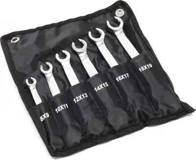 Produktbild von Wiltec Bremsleitungsschlüssel Set 6-tlg. 8-19 mm für Bremsleitung, Leitungsschlüssel Maulschlüssel zum Bremsen Entlüften, Montage Demontage