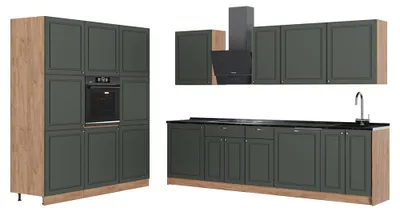 Produktbild von Küchenzeile Vicco Fame-Line Grün-Gold Landhaus/Goldkraft Eiche 460 cm, AP Anthrazit, Model 63797