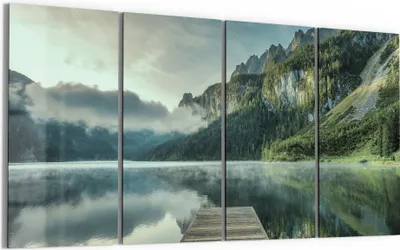 Produktbild von DEQORI Glasbild Echtglas 4x30x60 cm 'Nebelgeheimnis am See' Wandbilder XXL groß