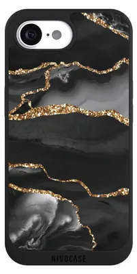 Produktbild von NIVOCASE Handyhülle für Apple iPhone 16e  Hülle NIVOpure Case Schwarz Glitzer Look Marmor Muster