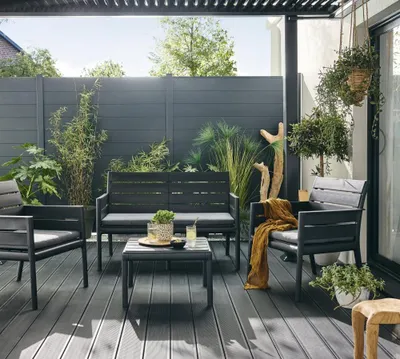 Image de Salon bas de jardin PANKA anthracite resine recyclee, 4 personnes