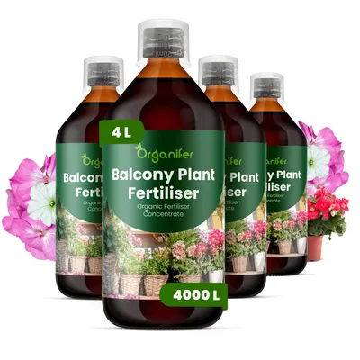 Produktbild von Flüssigdünger für Balkonpflanzen 5x1L – 2-1-8 NPK – Flüssigdünger Für Blüh- & Grünpflanzen – Für Üppige Blüten & Blätter – Organifer