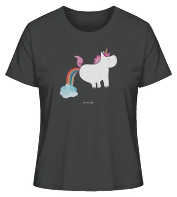 Produktbild von Mr. & Mrs. Panda Oberteil Damen Einhorn Pupsen Größe M - Anthrazit - Geschenk, shirt, Basic T-Shirt, Regenbogen, Glitzer, Spaß, Lustig, Unicorn, Freundin, Baumwoll