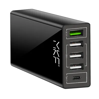 Obrázok produktu pre Nabíjačka USB MKF-QC3AC5, 1× USB QC3.0, 3× USB 5 V / 2,4 A, 1× USB C 5 V / 3A, viacnásobné nabíjanie, čierna