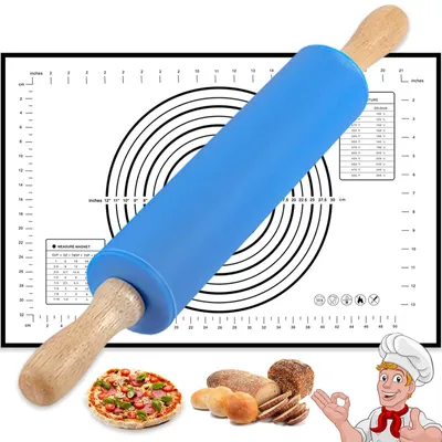 Image de Rouleau à pâtisserie en bois avec tapis de cuisson en silicone
