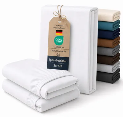 Produktbild von Spannbettlaken 2er Set Boxspring Baumwolle Jersey 160 g/m² bis 40 cm Steg,200 x 220 cm,Beige