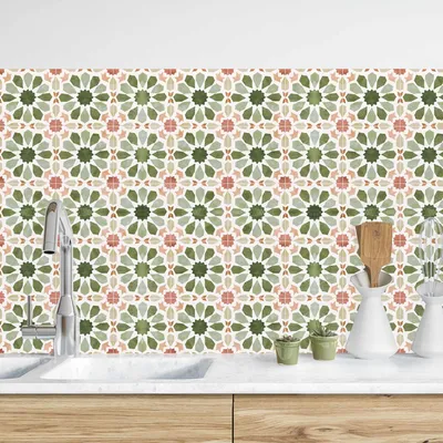 Produktbild von Küchenrückwand mit Motiv selbstklebend - 0.35 mm Wandpaneel wasserfest Design grün Fliesenoptik Spritzschutz fugenlos