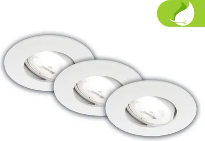 Produktbild von Briloner Kulana A 3er Set EEK A LED Einbaustrahler 230V, EEK A, 50.000h Licht, Schwenkbar, Flach, Weiß, 9 x 2,4 cm