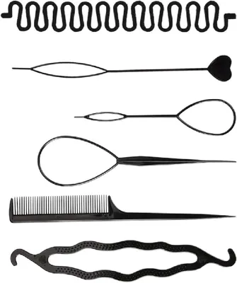 Produktbild von 6-teiliges Haarstyling-Set in Schwarz – Flechthilfe für Frauen und Mädchen zum Flechten und kreativen Stylen