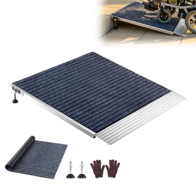 Image de Rampes de seu VEVOR, 915x915 mm, capacité de charge de 317,5 kg. Rampe pour fauteuil roulant réglable en hauteur, avec surface antidérapante en aluminium. Rampe stable pour fauteuils roulants, scooters, passages de portes, bordures et escaliers