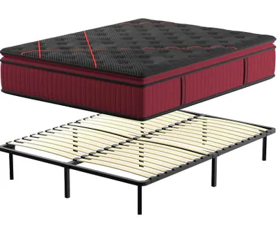 Image de DEWINNER Ensemble Matelas et Sommier 160x200, Surmatelas Épaisseur 30 cm, Fermeté Moyenne, Sommiers à Lattes avec 9 Pieds pour Adulte, 2x16 Lattes