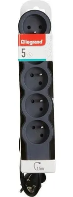 Image de Multiprise Filaire Compact, 5 Prises Noir, 1,5M