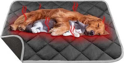 Produktbild von Selbstheizende Wärmematte für Hunde 90x60cm Grau waschbar wasserdicht faltbar, kabellose Haustier Heizmatte, für Hundebett Innen