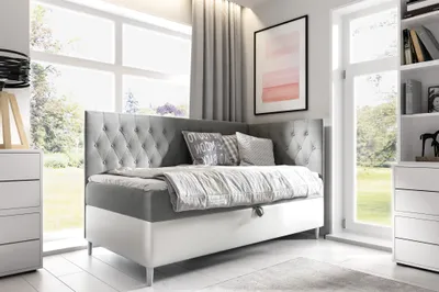 Produktbild von Boxspringbett Gästebett Kinderbett FINJA Nr.3 80x200cm Weiss-Grau Seite Rechts