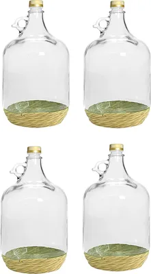 Produktbild von 4 X 5L Glasballon mit ECO Korb/Weinballon Glas Flasche Wasserflasche GÄRBALLON