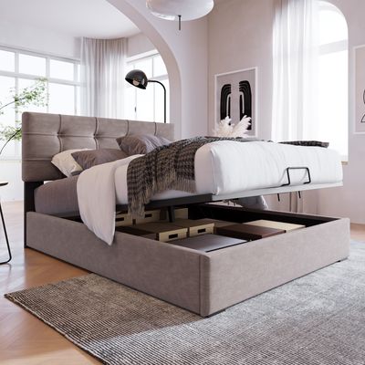 Flieks Polsterbett 90x200cm, Hydraulisches Boxspringbett mit Stauraum und Lattenrost, Einzelbett Stauraumbett Jugendbett Kiefernholzbett Funktionsbett Samt
