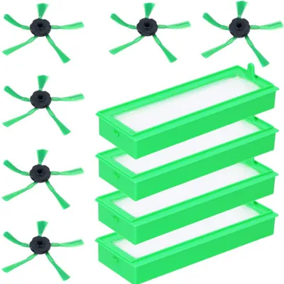 Produktbild von McFilter I 10-tlg. Set geeignet für Vorwerk Kobold VR300 VR200 Filter Bürsten Set Kobold Saugroboter Staubsauger, bestehend aus 4 Stk. Feinfiltern + 6 Stk. Seitenbürsten, Ersatzteilset – Größe kompati
