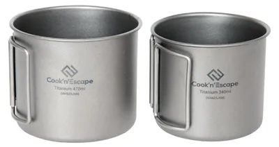Produktbild von Titan Becher Set 340 ml + 470 ml Silber Klappgriff Camping Outdoor