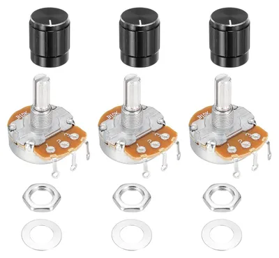 3x 10K Ohm Drehpotentiometer WH138, linear, 3-Pin, schwarz